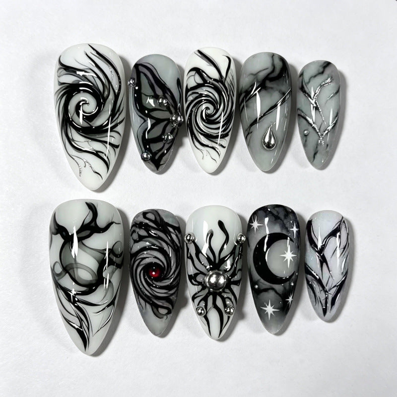 Künstlerisches Schwarz-Weiß Press-On Nagelset