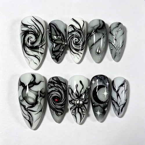 Künstlerisches Schwarz-Weiß Press-On Nagelset