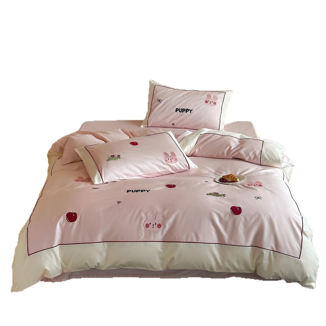 Kariertes Baumwoll-Bettbezug-Set mit applizierten Hunde‑Silhouetten und weichem Perkal