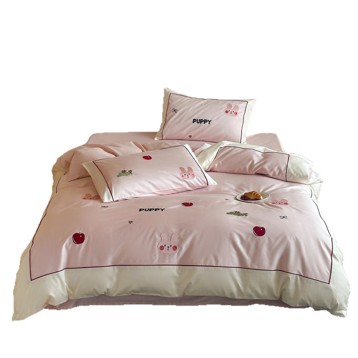 Kariertes Baumwoll-Bettbezug-Set mit applizierten Hunde‑Silhouetten und weichem Perkal