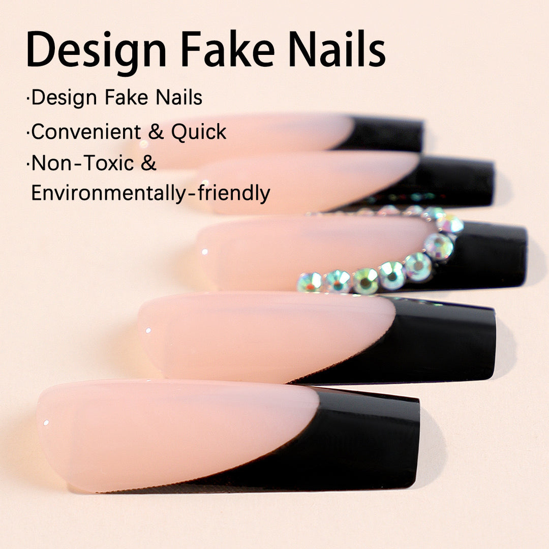 Kunstnagelset mit eleganten Strassverzierungen und stilvollem Hochglanz Karnz