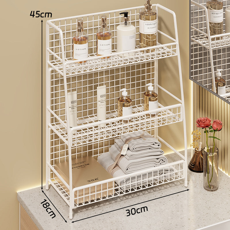 Multi-Ebenen Drahtgitter Arbeitsplattenorganizer mit schrägem Rahmen und belüfteten Mesh-Regalen