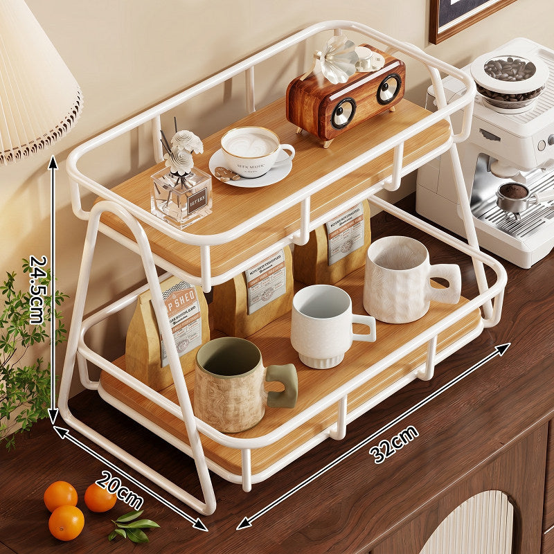 Dual-Tier Arbeitsplatten Kaffee- & Gewürzorganisator mit Metallschutz und Holzregalen