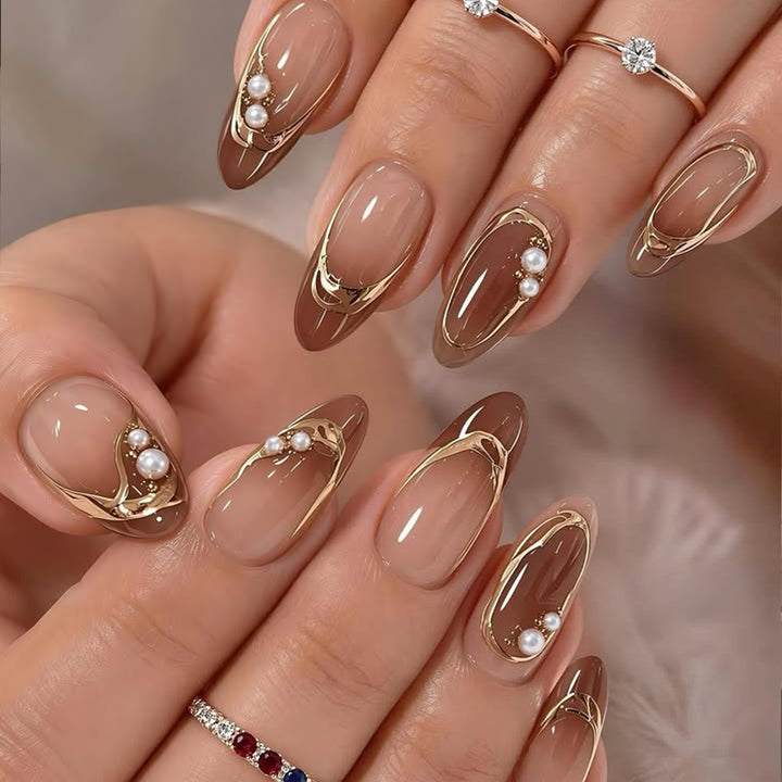 Elegante Perlen-Akzent Stiletto Nagelkunst Verlängerungen Karnz