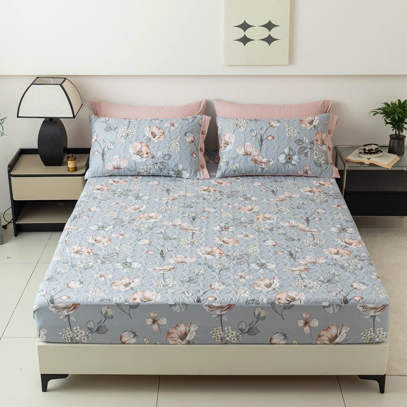 Gepolsterte Bettlaken und Kissenbezug Set mit botanischem Druck