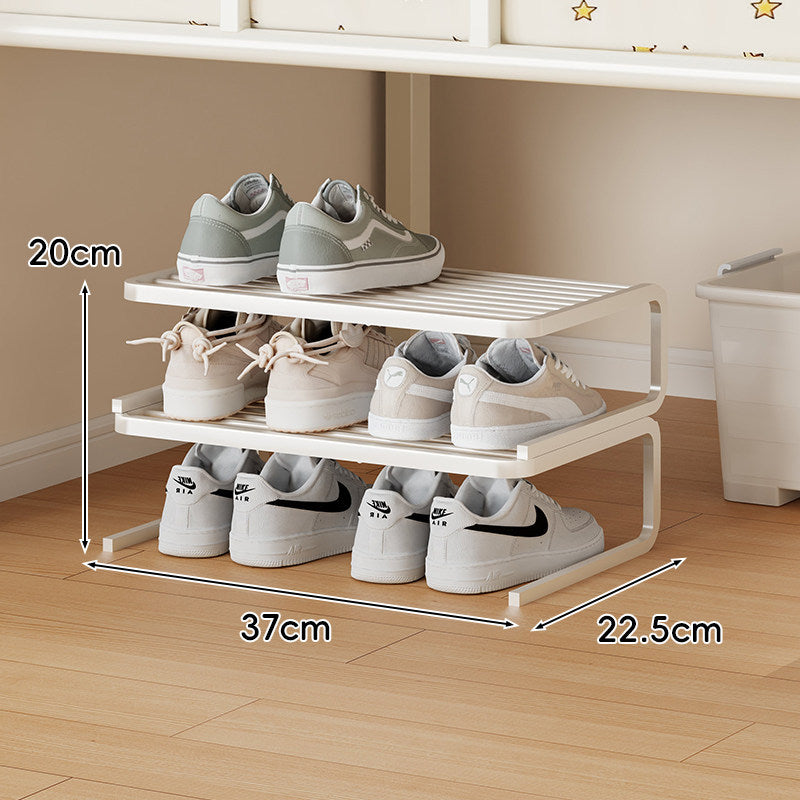 Kompakter Low-Profile Zwei-Ebenen Metall Schuh-Organizer Regal