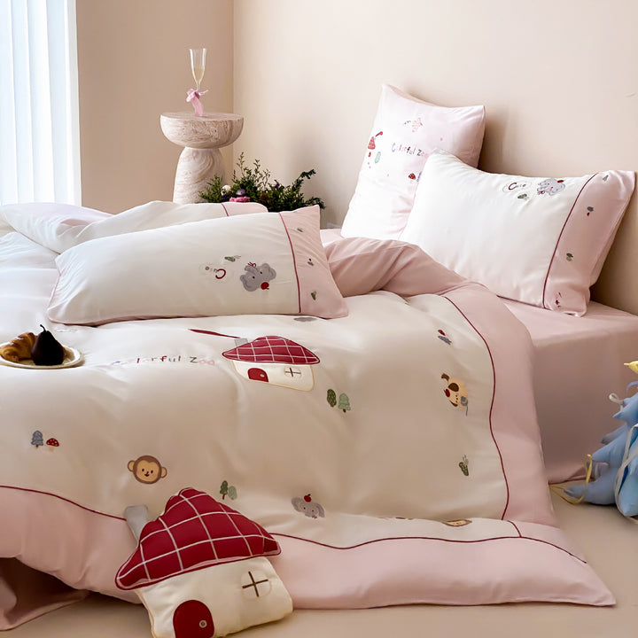 Kinder-Bettwäsche-Set aus Baumwollsatin mit applizierten Bären- und Auto-Motiven