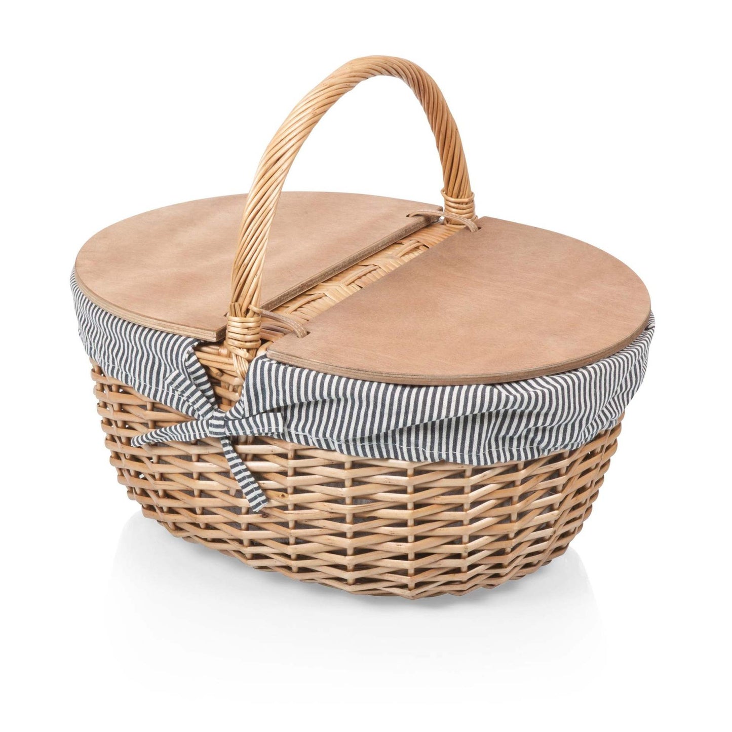 Damen Picknickkorb mit praktischem Holzdeckel und gestreiftem Innenfutter Karnz