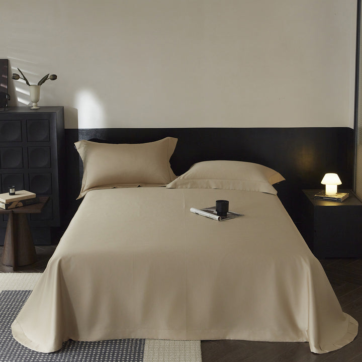 Glatte Baumwoll-Satin Bettlaken und Oxford-Kissenbezug Set Hotel-Stil Seidiger Finish