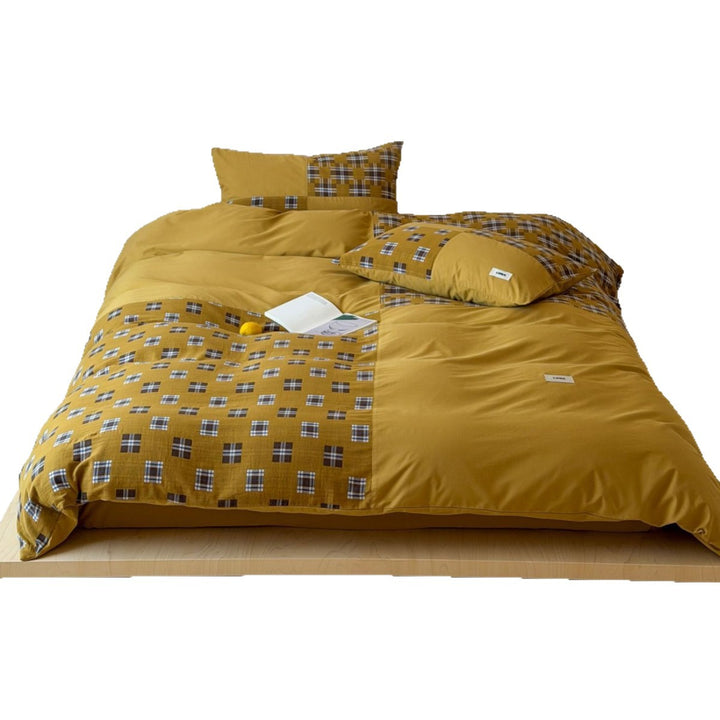 Bürstenbaum Plaid Patchwork Wendebettbezug Set mit verstecktem Reißverschluss und Eckenbindungen