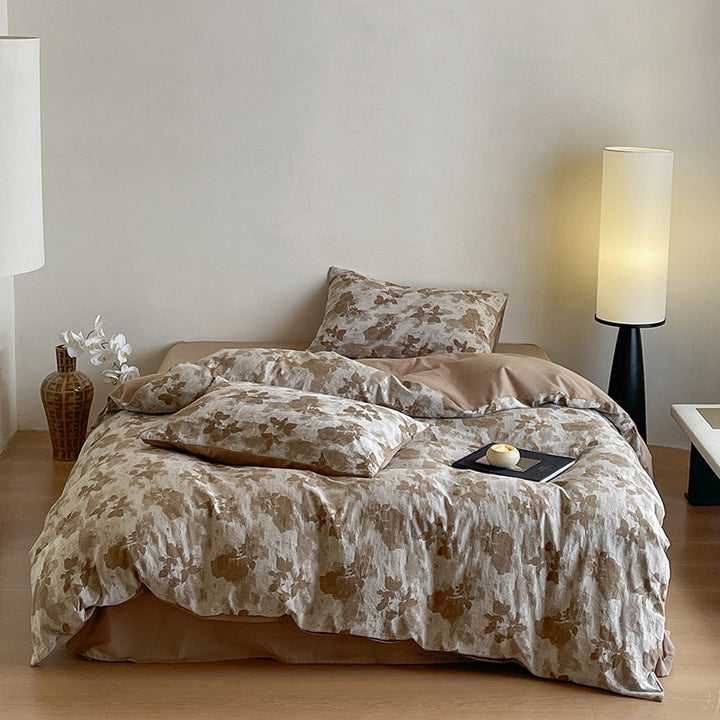 Luxuriöses Baumwoll-Bettwäsche-Set mit abstraktem Floralem Druck und Wendefunktion