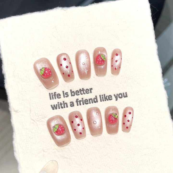 Erdbeer-Themen-Press-On-Nagelkunst-Set