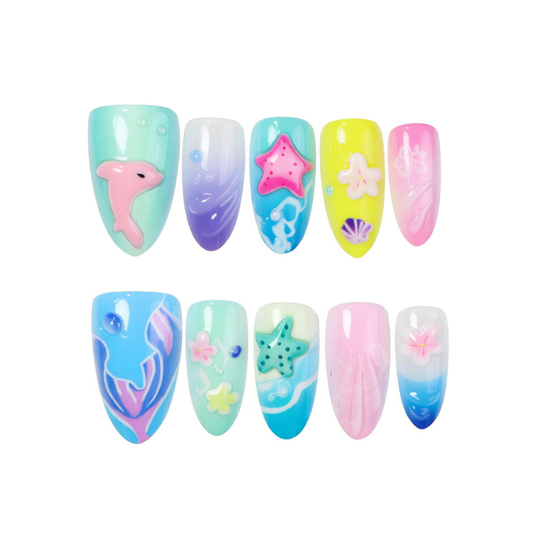 Ozean-inspiriertes thematisches Press-On Nagelkunstset Karnz