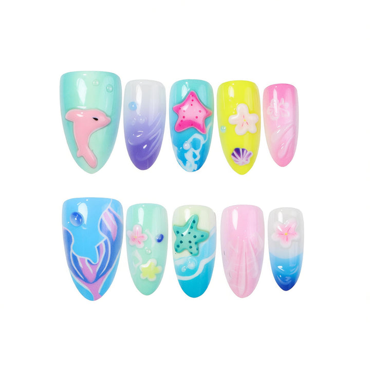 Ozean-inspiriertes thematisches Press-On Nagelkunstset Karnz