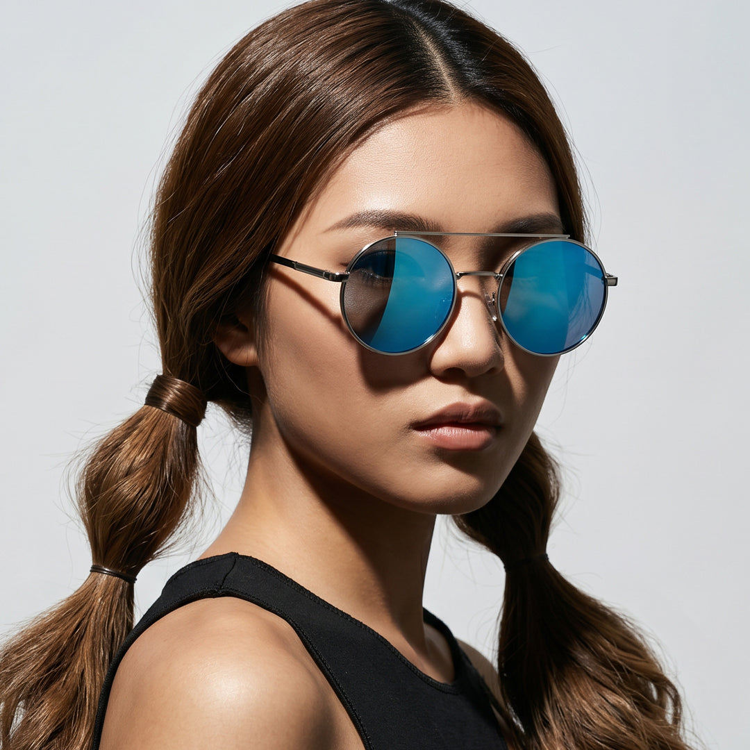 Damen runde Sonnenbrille mit modischem Metallrahmen Karnz