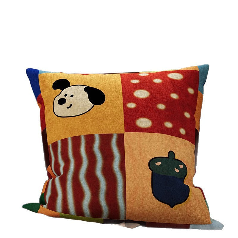 Plush Square Throw Pillow Cover with Happy Kitten Print and Hidden Zipper