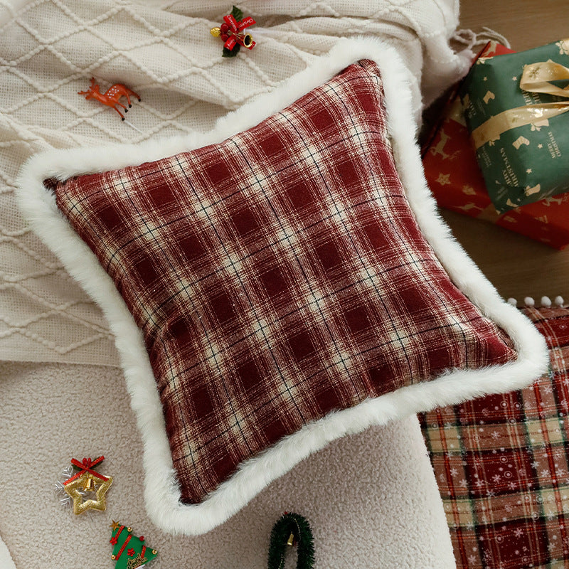 Quadratischer Sofa‑Zierkissenbezug im klassischen Tartan‑Design mit Teddybordüre Karnz