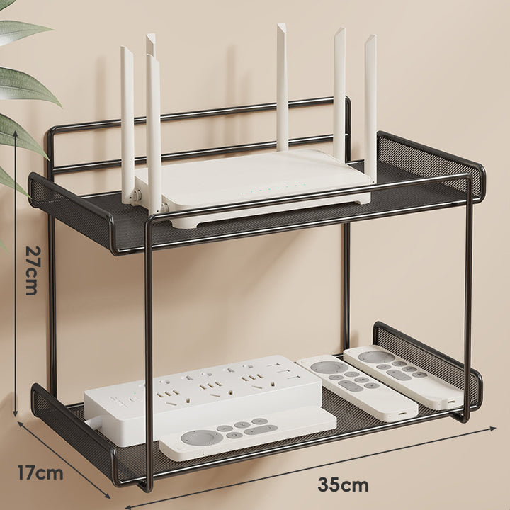 Wandmontierter Zwei-Ebenen Belüfteter Mesh Router und Power Strip Organizer