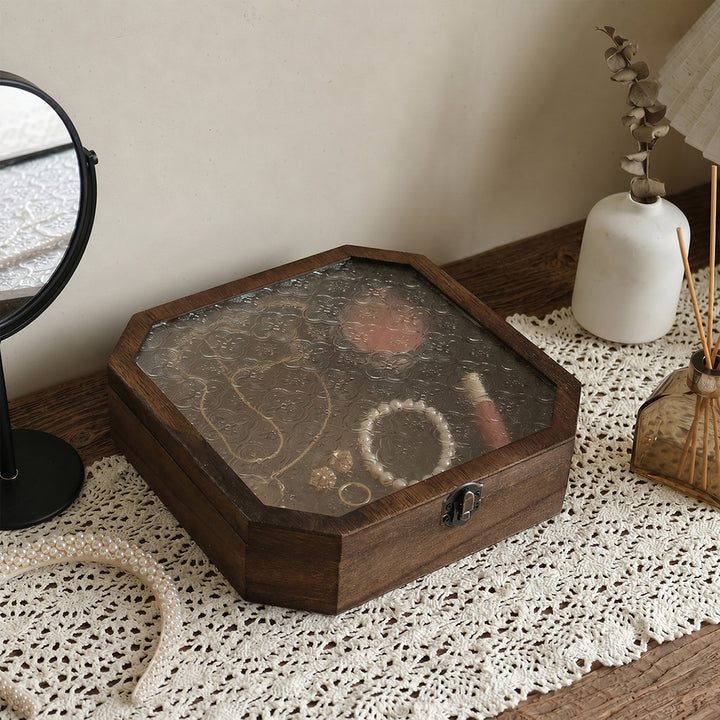 Vintage achteckige Holz-Schmuckbox