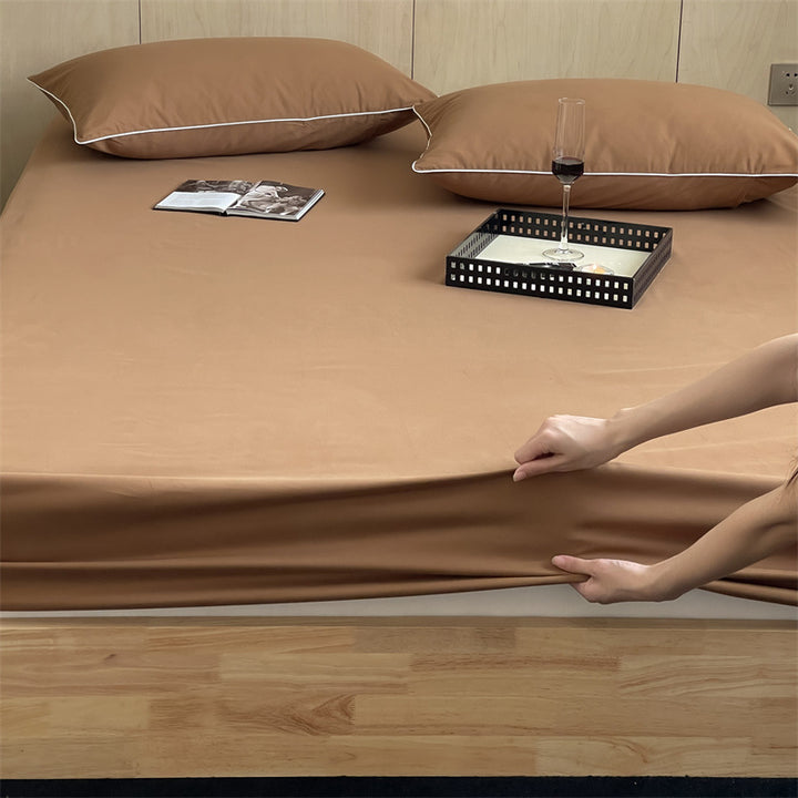 Tief-Taschen Elastisch Stretch Percale Spannbettlaken Set mit Paspel-Kissenbezügen