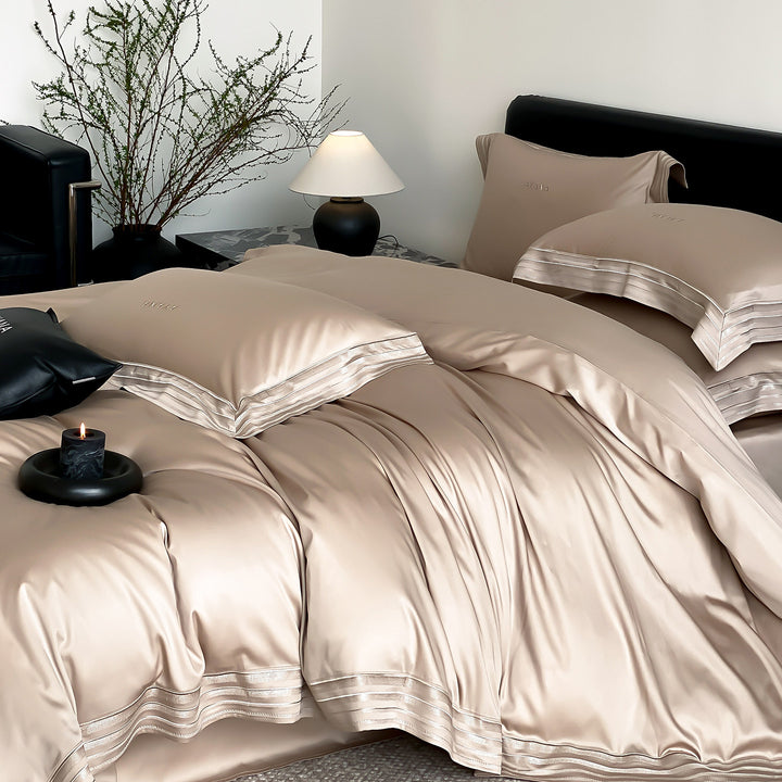 Seidenglanz Bettbezug und Kopfkissenbezug Set mit Dreifach-Pleat Saum