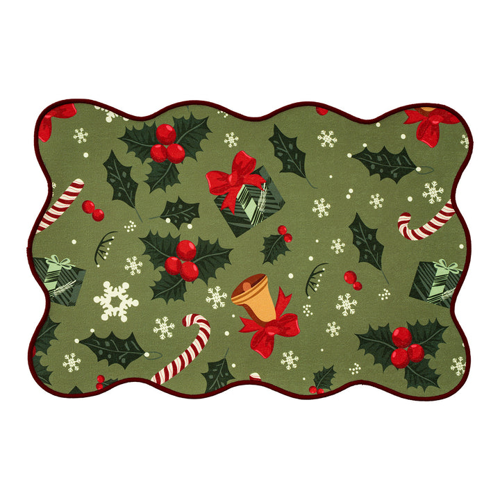 Weihnachtliches abwischbares Tischset mit gewelltem Saum und nostalgischem Santa‑Motiv Karnz