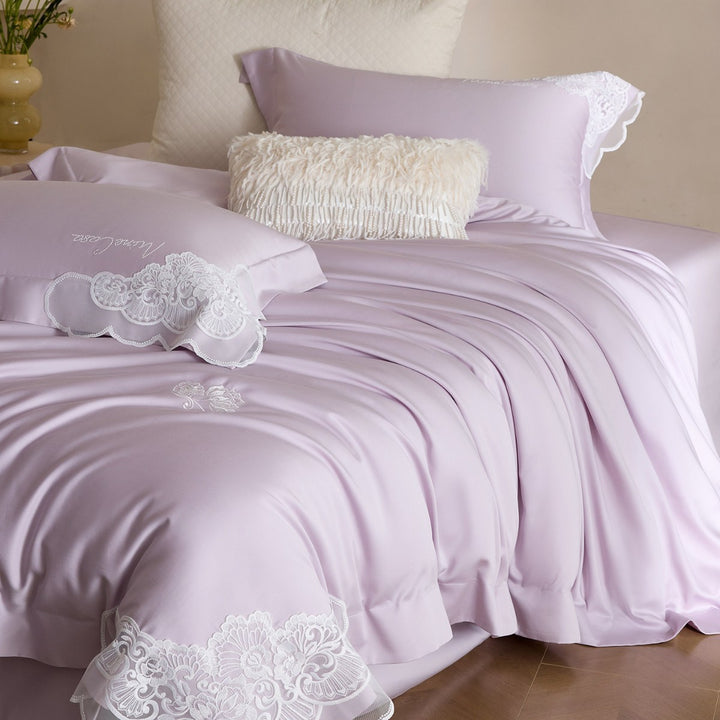 Luxuriöses Satin-Feeling besticktes Bettbezug-Set mit Kissenbezügen