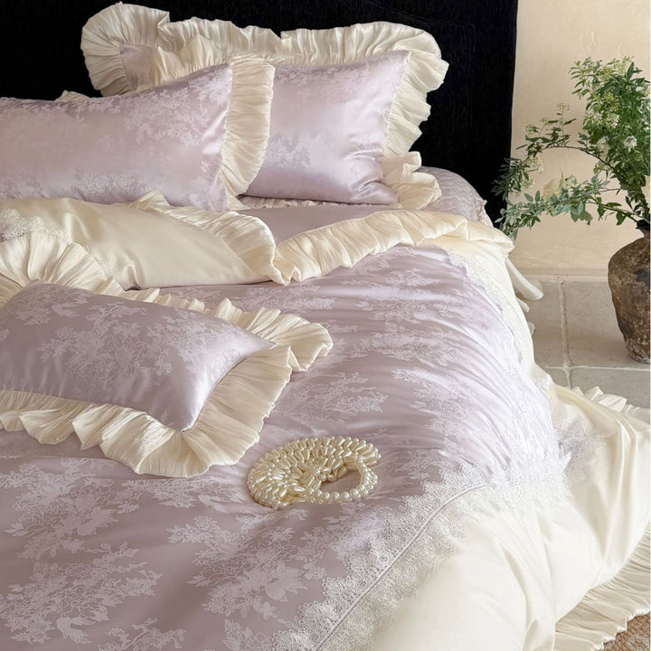 Luxuriöser Rüschend jacquard Satin Bettbezug Set