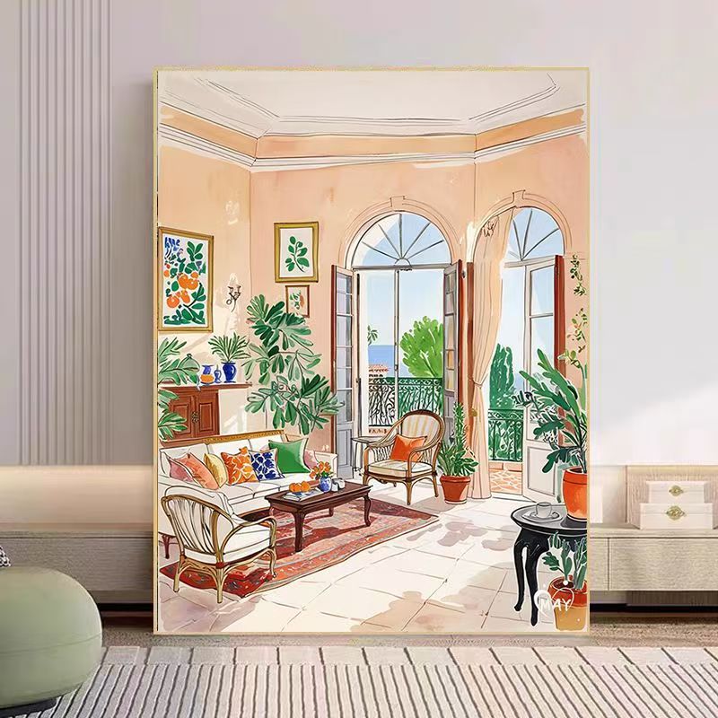 Gemütlicher Wohnzimmer Aquarell Kunstdruck Karnz