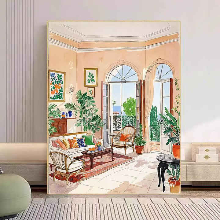 Gemütlicher Wohnzimmer Aquarell Kunstdruck Karnz