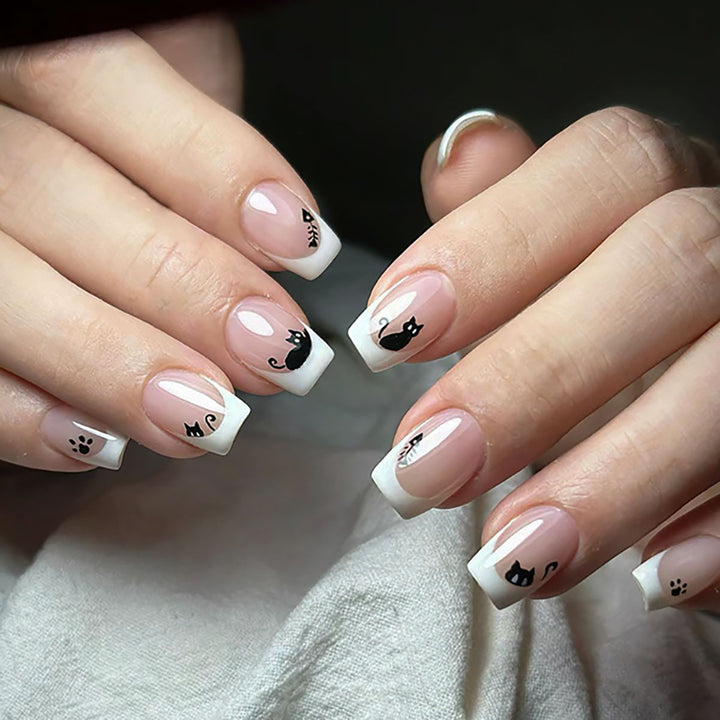 Katzen-Themen Französische Spitze Nagelkunst