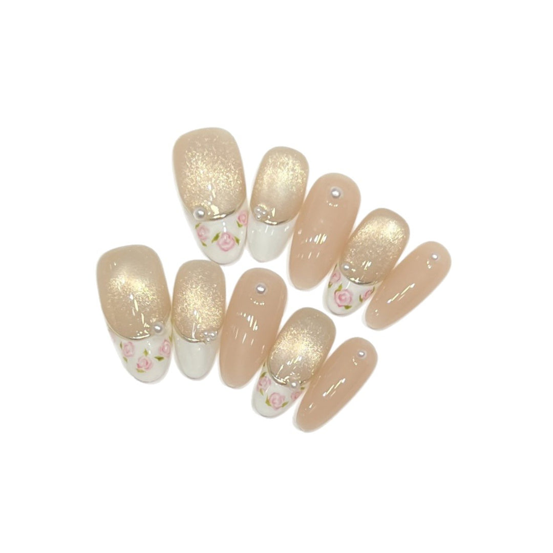 Glitzerndes Floral Press-On Nail Set Karnz