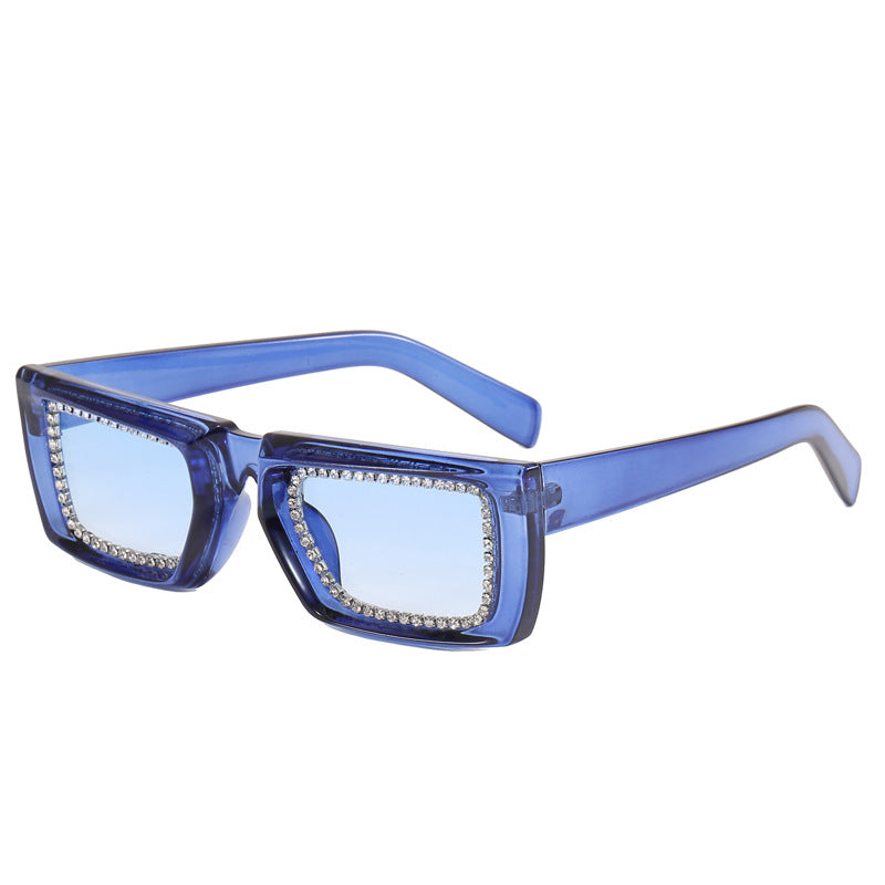 Damen extravagante quadratische Sonnenbrille mit glitzerndem Rahmen Karnz