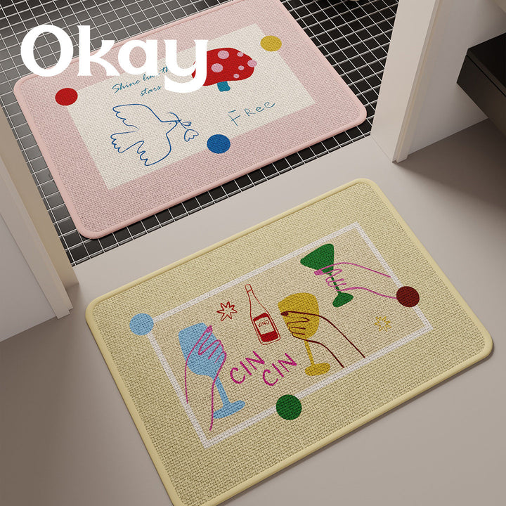Low-Profile Absorbent Microfiber Anti-Slip Cherry Motif Kitchen Mat