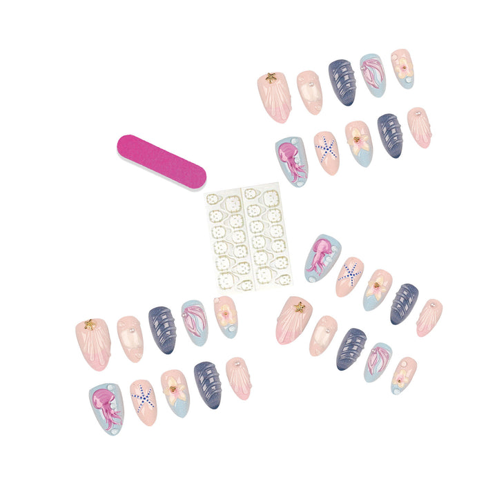Ozean-inspiriertes künstlerisches Press-On-Nagel-Set