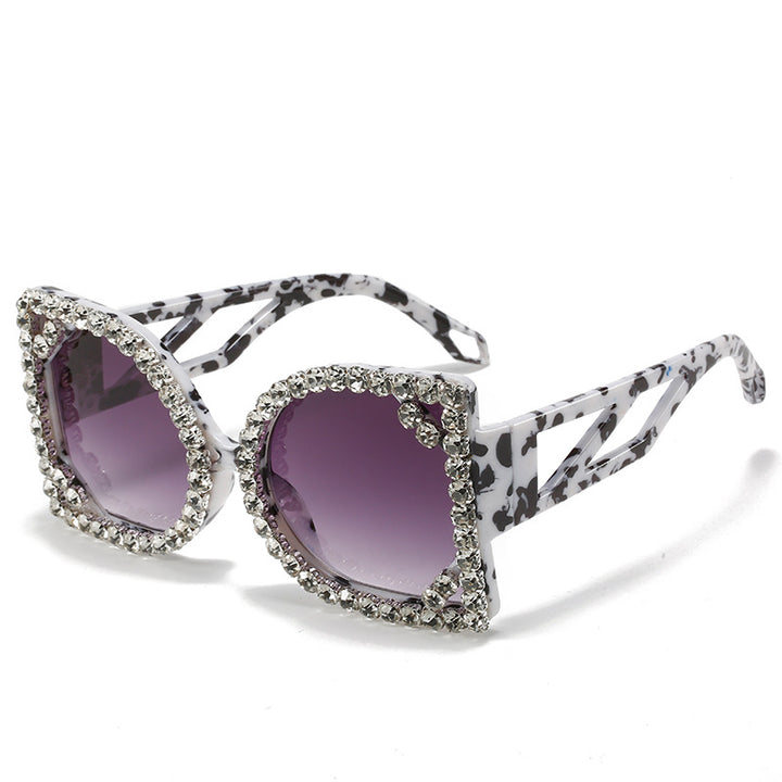 Statement Rhinestone-beschichtete sechseckige Sonnenbrille Karnz