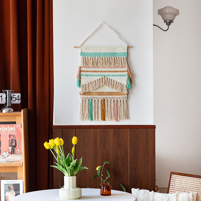 Gewebter Boho-Wandbehang mit Makramee-Fransen und handgearbeitetem Strukturrelief Karnz