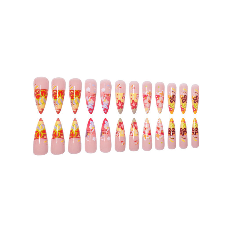 Künstlerische florale Stiletto Press-On Nägel Karnz