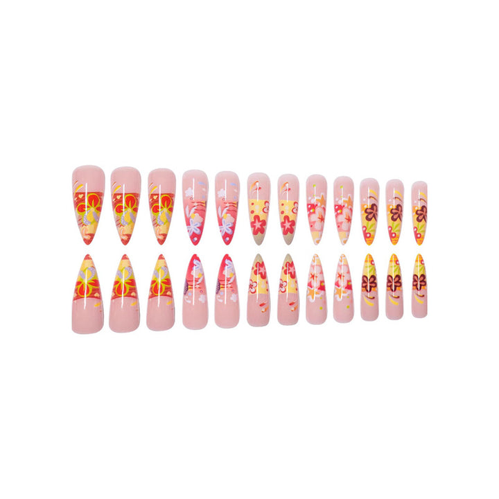 Künstlerische florale Stiletto Press-On Nägel Karnz