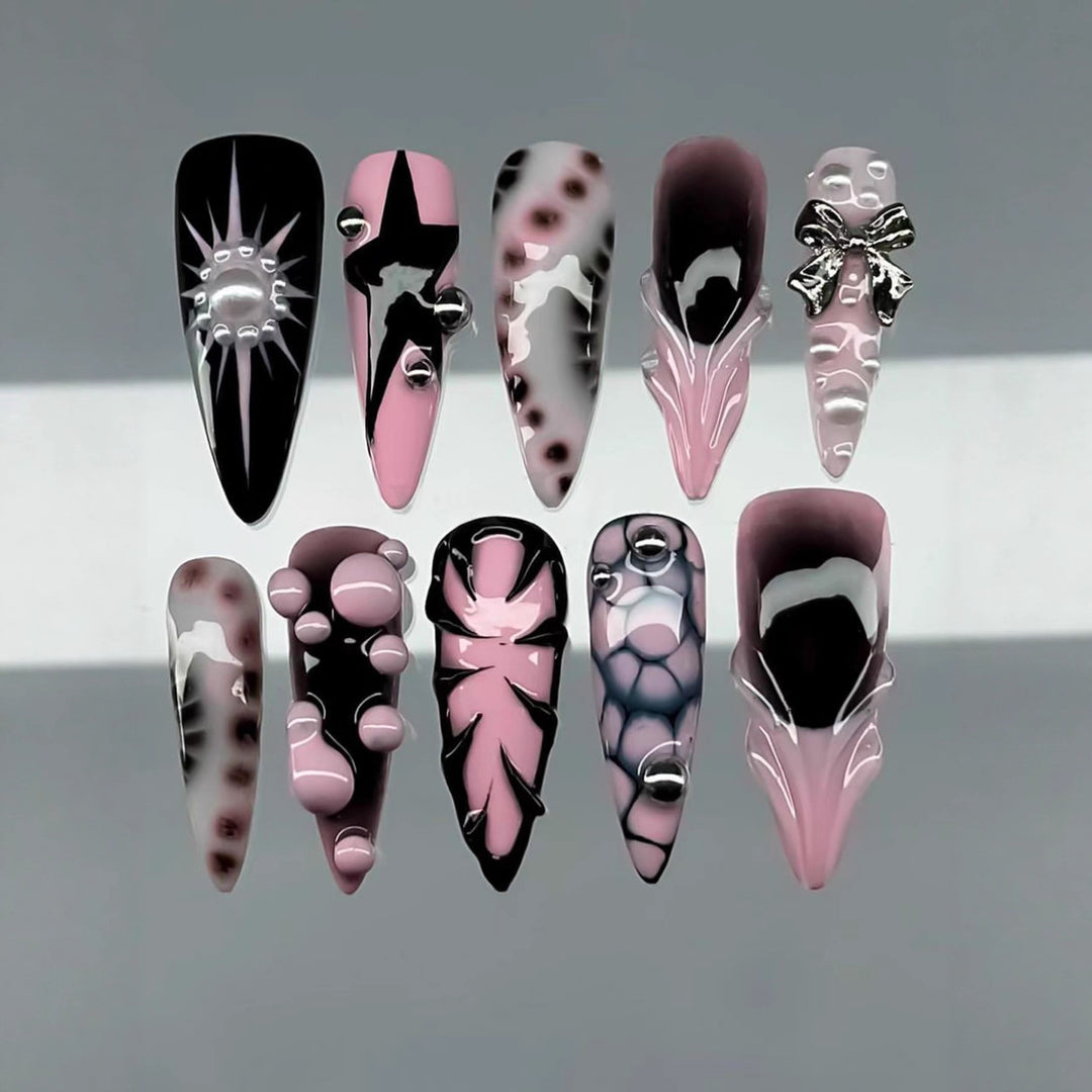 Ozean-inspiriertes 3D dekoratives Press-On-Nagel-Set Karnz