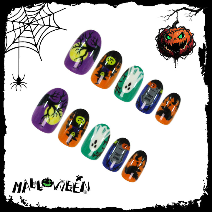 Halloween Kunstnagelset mit gruseligem Geister-, Kürbis- und Spinnenmuster Karnz