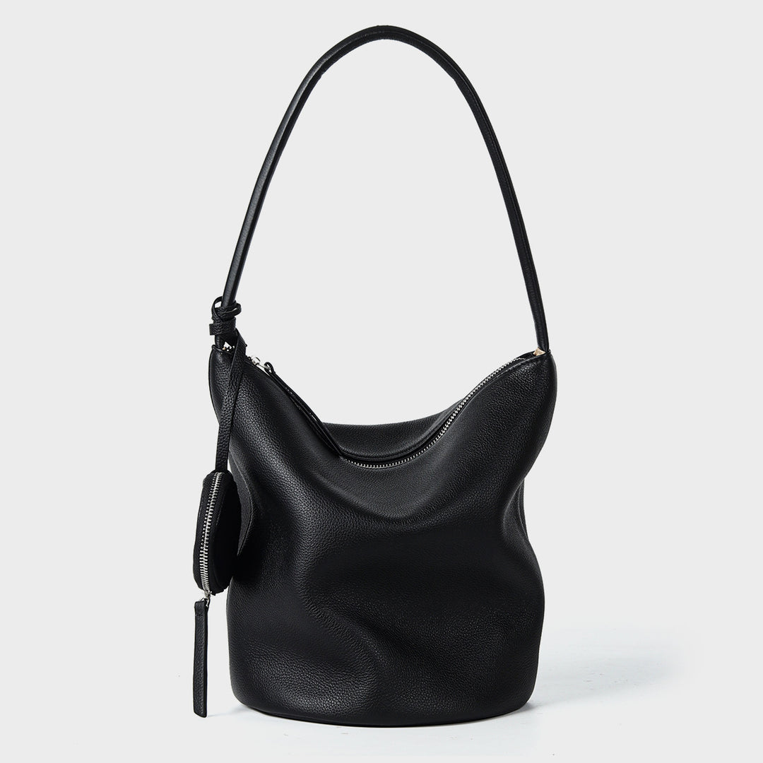 Schluffige genarbte Bucket Hobo Tasche mit gebogenem Reißverschluss und abnehmbarem Münzbeutel