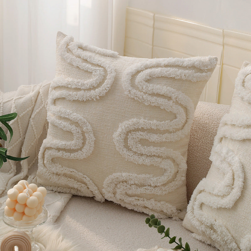 Quadratischer Zierkissenbezug mit 3D‑Chenille‑Wellenstruktur und weichem Baumwollmix Karnz