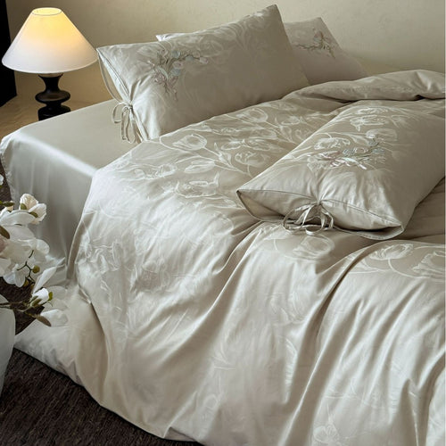 Luxus Bestickte Baumwollsatin Bettdeckenbezug Set