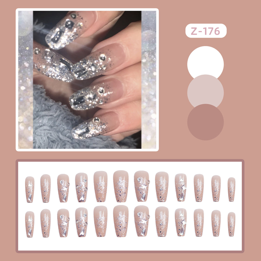 Glitzernde, mit Strass verzierte Press-On-Nagel-Set Karnz