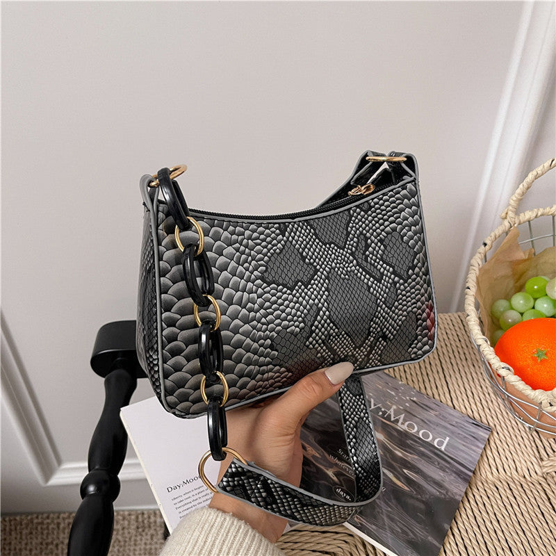 Stylische Texturierte Schlangenleder Effekt Handtasche Karnz