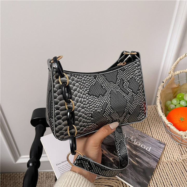 Stylische Texturierte Schlangenleder Effekt Handtasche Karnz