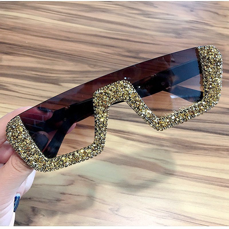 Damen elegante Glitzer-Sonnenbrille mit markantem Rahmen Karnz