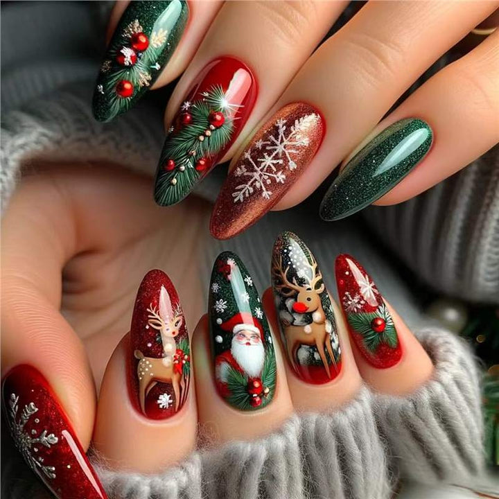 Festliches Feiertags-Themen Press-On Nail Art Set Karnz