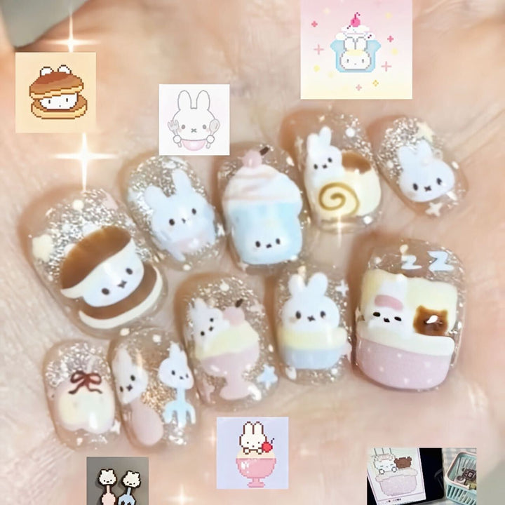 Verspielt Hase-Themen Press-On Nagelset Karnz